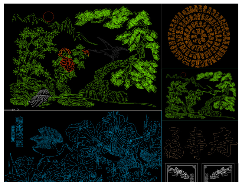 原创仙鹤松柏鹤寿CAD素材总汇-版权<a href=https://www.yitu.cn/su/7381.html target=_blank class=infotextkey>可商用</a>