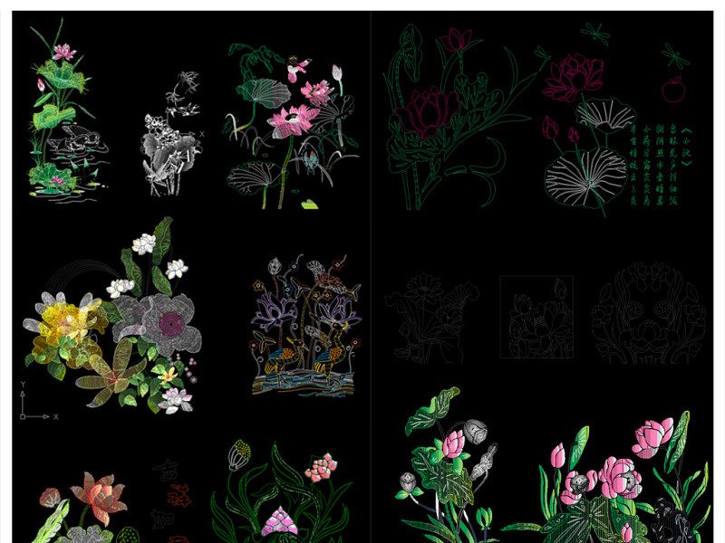 原创超炫荷花植物花艺花朵CAD图库-版权可商用