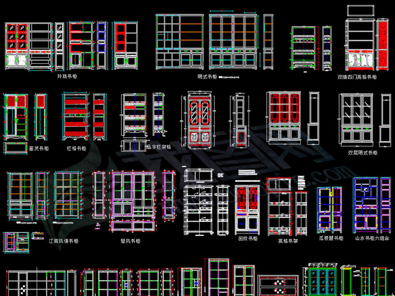 原创中式古典风格<a href=https://www.yitu.cn/sketchup/shugui/index.html target=_blank class=infotextkey>书柜</a>家具CAD图库大全