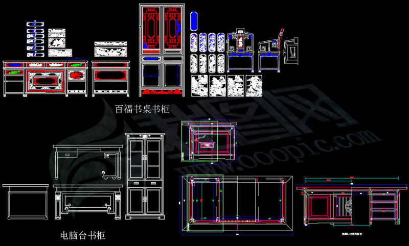 原创中式古典风格<a href=https://www.yitu.cn/sketchup/shugui/index.html target=_blank class=infotextkey>书柜</a>家具CAD图库大全