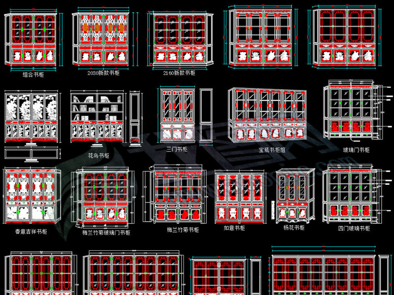 原创中式古典风格<a href=https://www.yitu.cn/sketchup/shugui/index.html target=_blank class=infotextkey>书柜</a>家具CAD图库大全