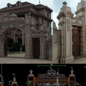 原创欧式围墙石材大门CAD拆料加工图-版权可商用3D模型