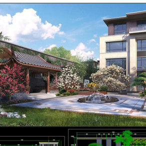 原创全套新中式别墅景观庭院建筑CAD图纸3D模型