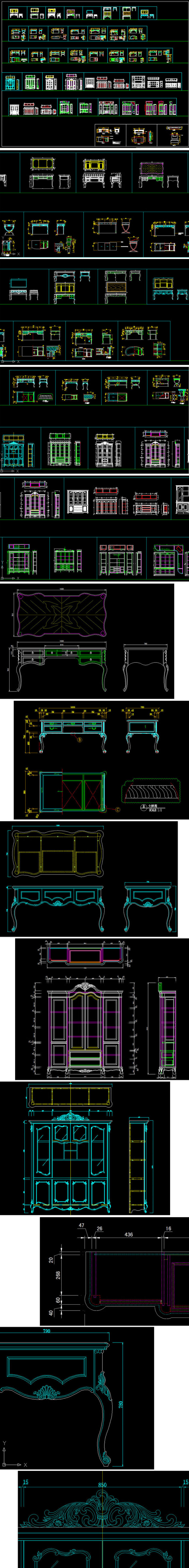 原创欧式家具书桌书柜设计CAD-版权可商用