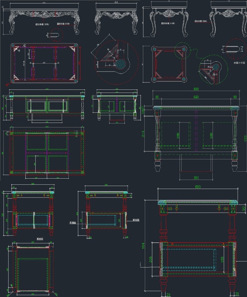 原创实木<a href=https://www.yitu.cn/sketchup/chaji/index.html target=_blank class=infotextkey>茶几</a>全套生产图CAD