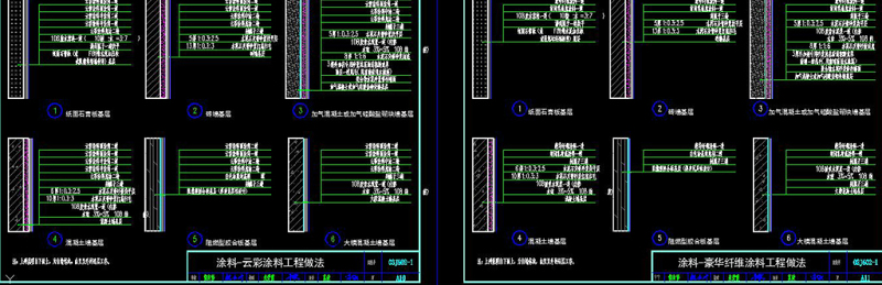 原创CAD涂料乳胶漆墙面大样图剖面图施工图