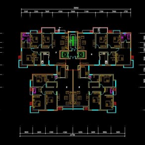一梯四户高层住宅楼标准层户型图CAD3D模型