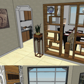 原创住宅别墅装修样板房客厅中式80平SU模型-版权可商用3D模型
