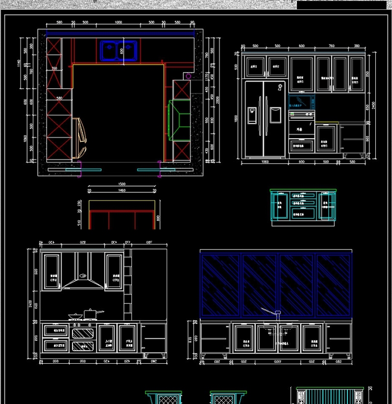 U型简欧<a href=https://www.yitu.cn/su/7708.html target=_blank class=infotextkey>橱柜</a>CAD素材