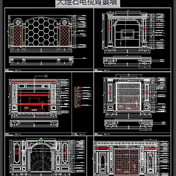 原创大理石电视背景墙CAD图库