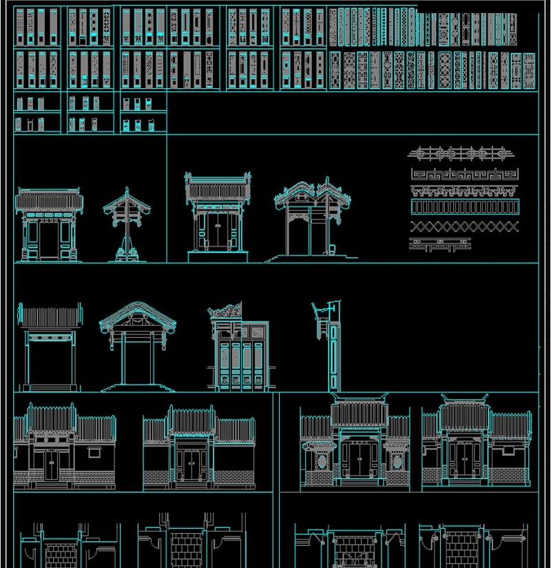 原创中式古建筑牌坊屏风CAD图库