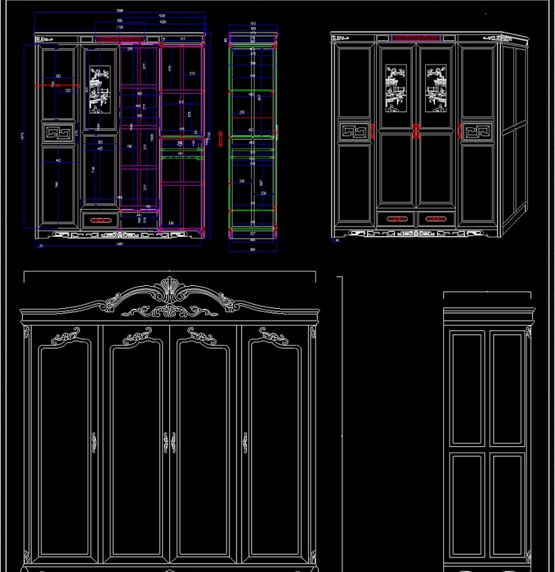 原创中式大<a href=https://www.yitu.cn/sketchup/yigui/index.html target=_blank class=infotextkey>衣柜</a>顶箱柜CAD图库