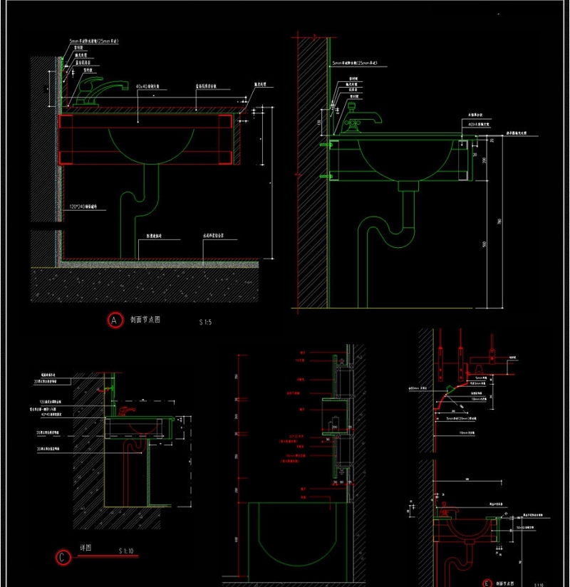 CAD<a href=https://www.yitu.cn/su/7756.html target=_blank class=infotextkey>卫生间</a>洗手台<a href=https://www.yitu.cn/su/8049.html target=_blank class=infotextkey>洗手盆</a>剖面图立面图