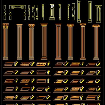 原创罗马柱线条CAD图库