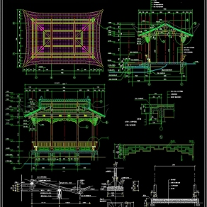 水谢、景桥古建建筑结构施工CAD图纸3D模型