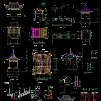 原创最新园林仿古亭CAD图纸
