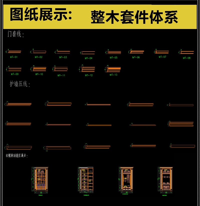 原创整木定制护墙板标准体系套件CAD图库