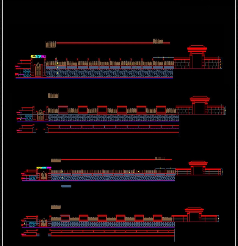 围墙<a href=https://www.yitu.cn/su/7388.html target=_blank class=infotextkey>铁</a>艺大门CAD图附施工材质文字说明