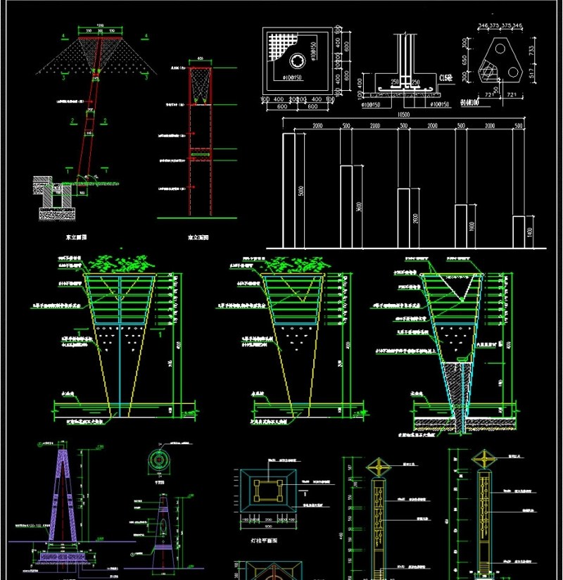 景观灯柱CAD设计图