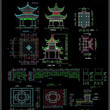 园林景观亭子CAD细节施工图纸