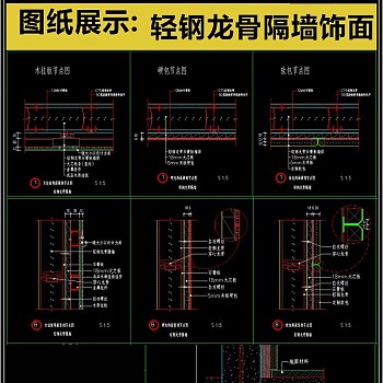 原创轻钢龙骨隔墙饰面做法CAD图库