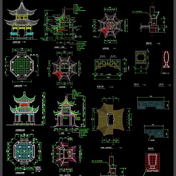 原创全套园林八角亭CAD模版