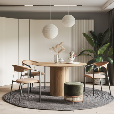 北欧圆形餐桌椅3d模型