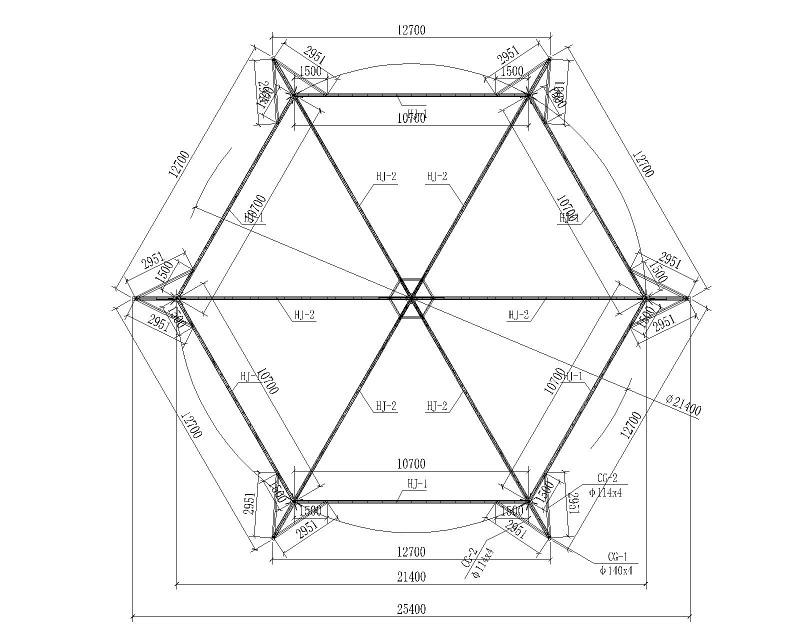 某<a href=https://www.yitu.cn/su/6806.html target=_blank class=infotextkey>公园</a>六角形钢膜结构工程施工图（CAD）