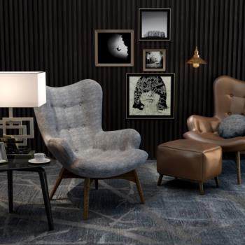现代休闲沙发椅子台灯装饰画组合3D模型