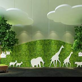 现代儿童动物墙式小房子吊灯组合3D模型