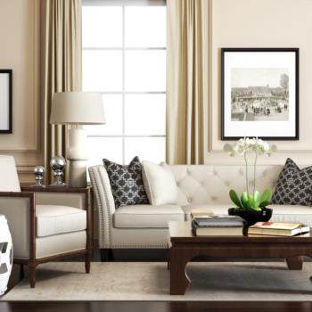 现代美式客厅沙发茶几组合3D模型