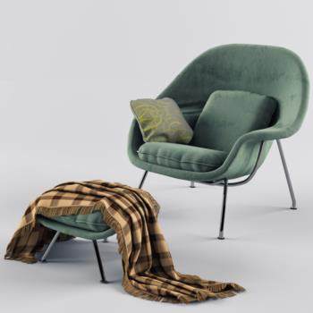 现代休闲沙发脚凳组合3D模型