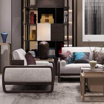 现代新中式客厅沙发椅组合3D模型