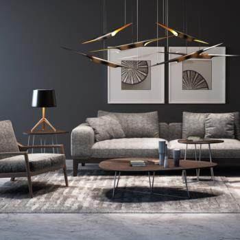 现代北欧沙发椅茶几组合3D模型