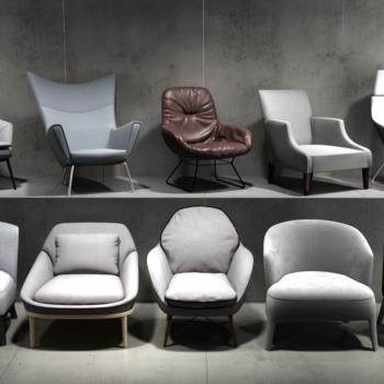现代单人布艺躺椅休闲沙发组合3D模型