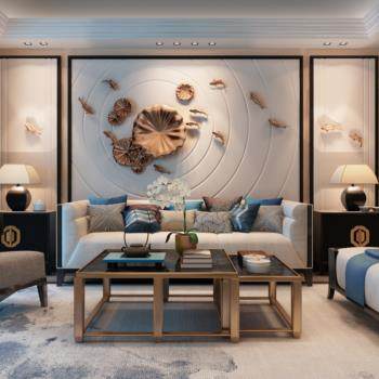 现代新中式客厅沙发椅茶几组合3D模型