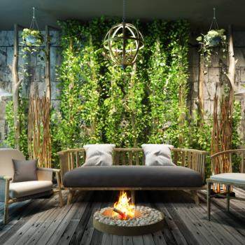 日式东南亚新中式石头墙藤类植物沙发休闲椅吊灯树枝落地灯组合3D模型