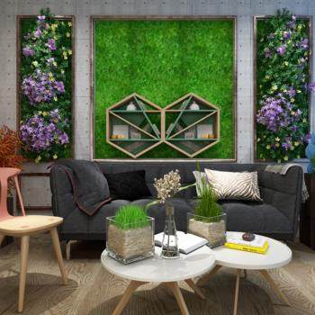 植物墙沙发茶几组合3D模型