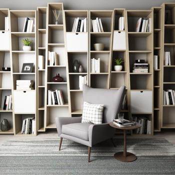 现代北欧书柜书架休闲椅3D模型