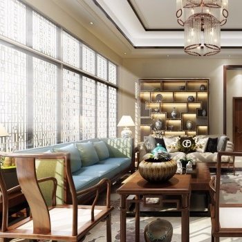 新中式客厅背景墙沙发组合3D模型