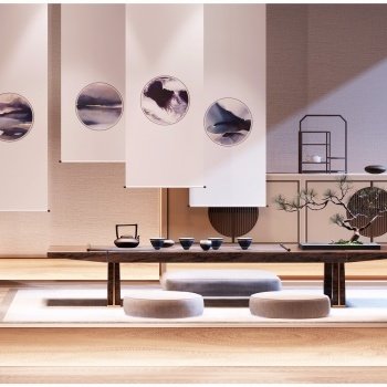 新中式茶桌边柜3D模型
