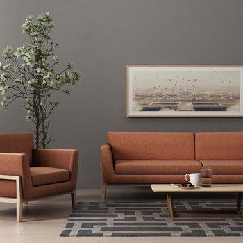 梵几 新中式沙发茶几组合3D模型