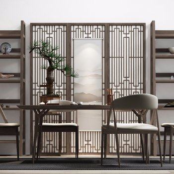 新中式禅意茶桌椅3D模型