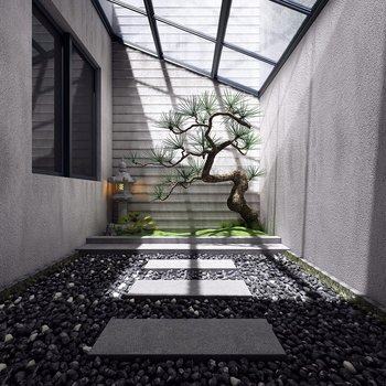 新中式天井景观阳光房3D模型