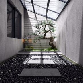新中式天井景观阳光房3D模型