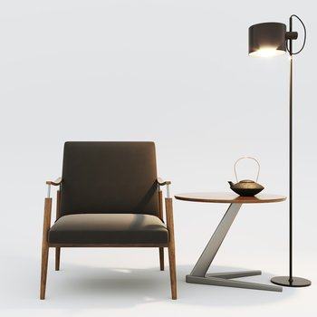 新中式休闲椅茶几组合3D模型