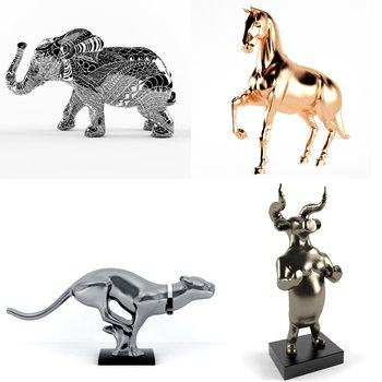 现代金属动物雕塑组合3D模型