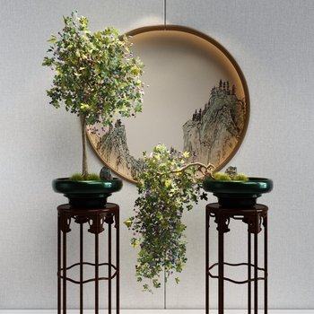 中式植物盆景3D模型