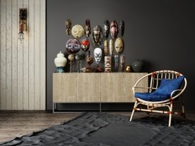 现代边柜休闲椅面具摆件组合3D模型