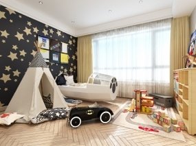 现代飞船儿童床帐篷玩具卧室空间3D模型